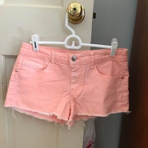 Neon Coral Frayed Shorts